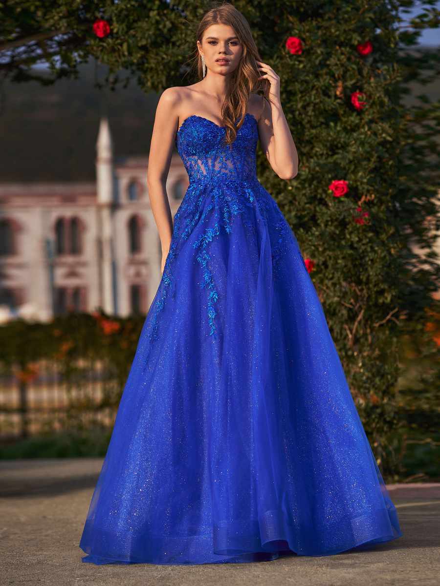 A-line Sweetheart Appliques Lace Sweep Train Tulle Corset Dress