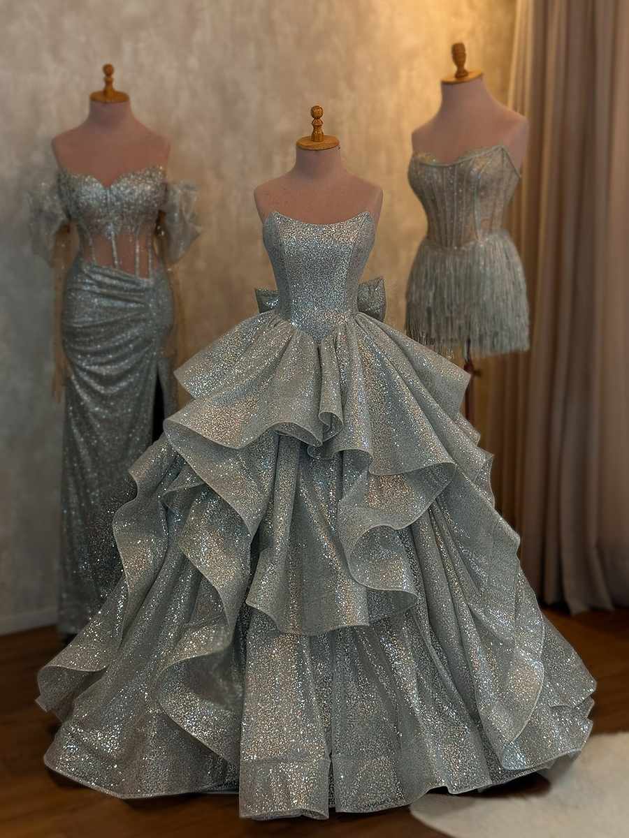 A-line Straight Bow Floor-Length Corset Prom Dress